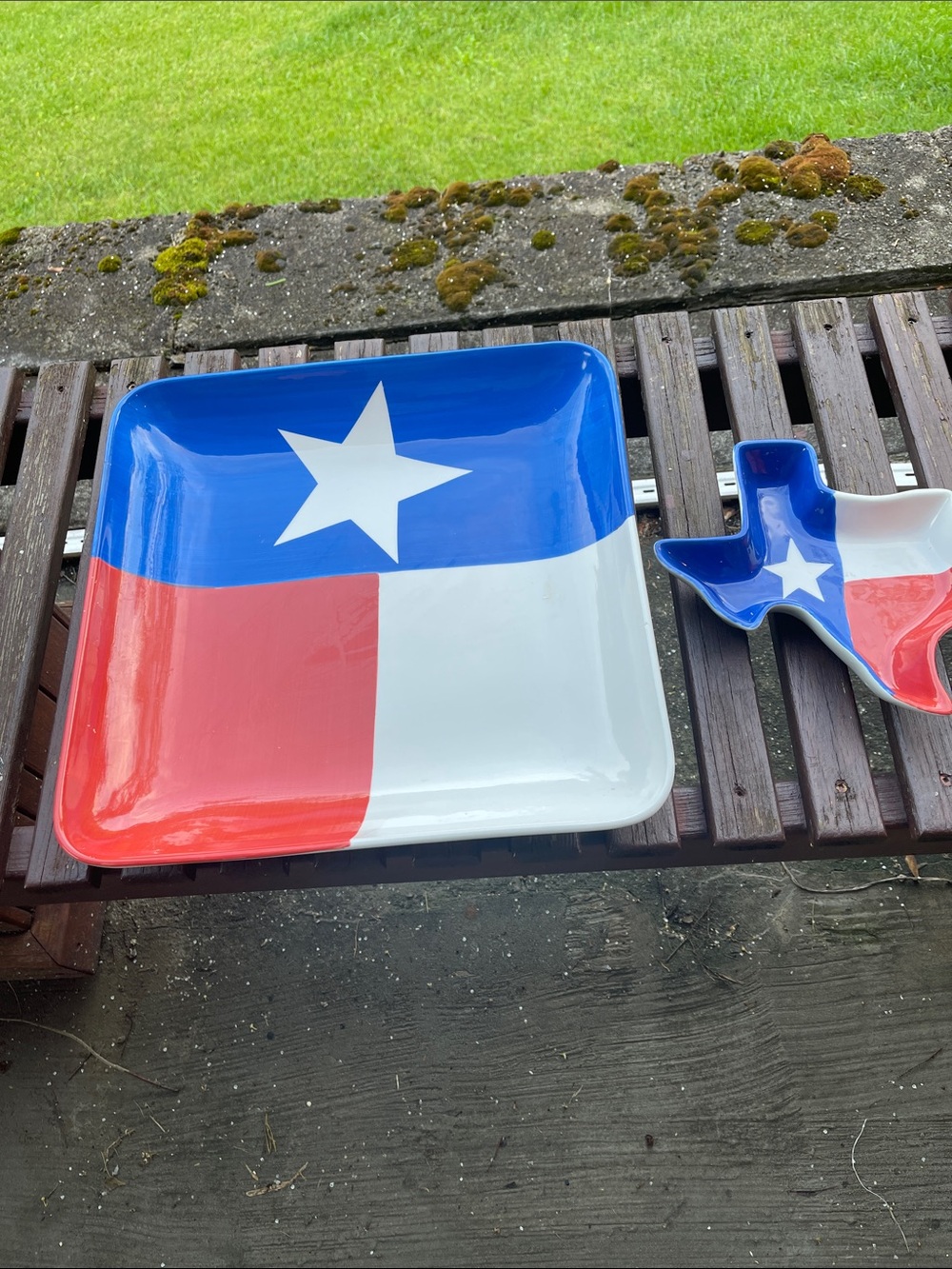Texas Flag Ceramic Serving Platter and Texas Shaped Dish - Blue, Red, White